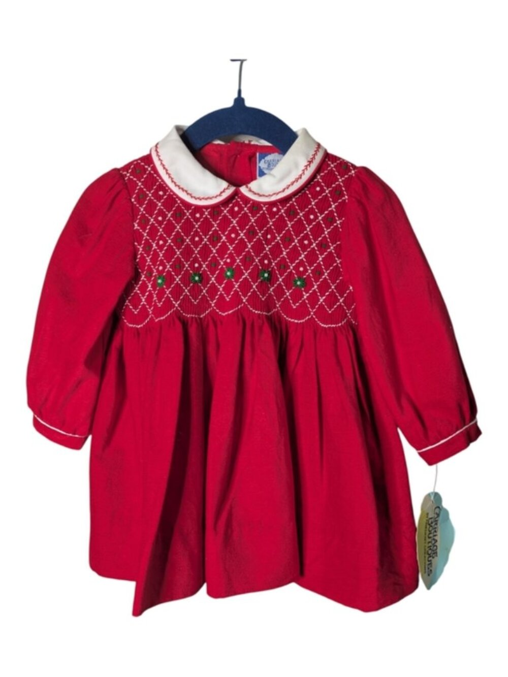 NWT Carriage Boutiques Vintage Red Baby Collared Dress Smocked Waist Size 6m